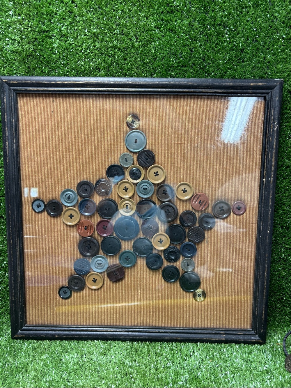 Primitive Framed Button Star Wall Art - Brown and Black